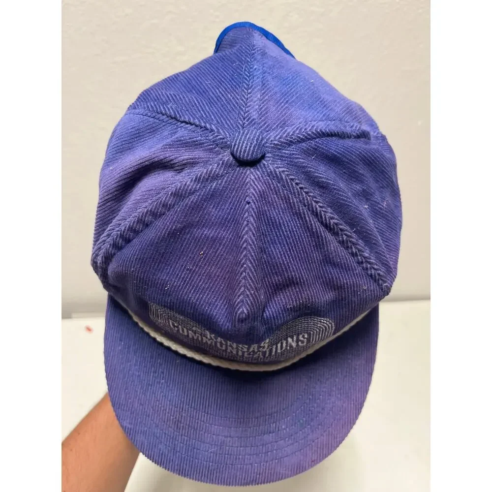 Vintage Kansas Communications Corded Hat Purple Corduroy Snapback Made in USA